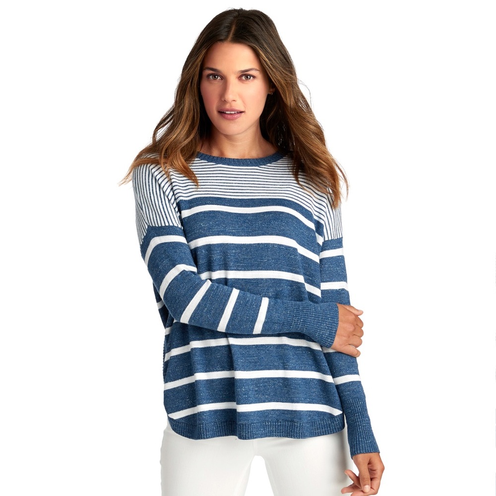 Vineyard Vines Relaxed Striped Cotton Crewneck Sweater In Blue/White